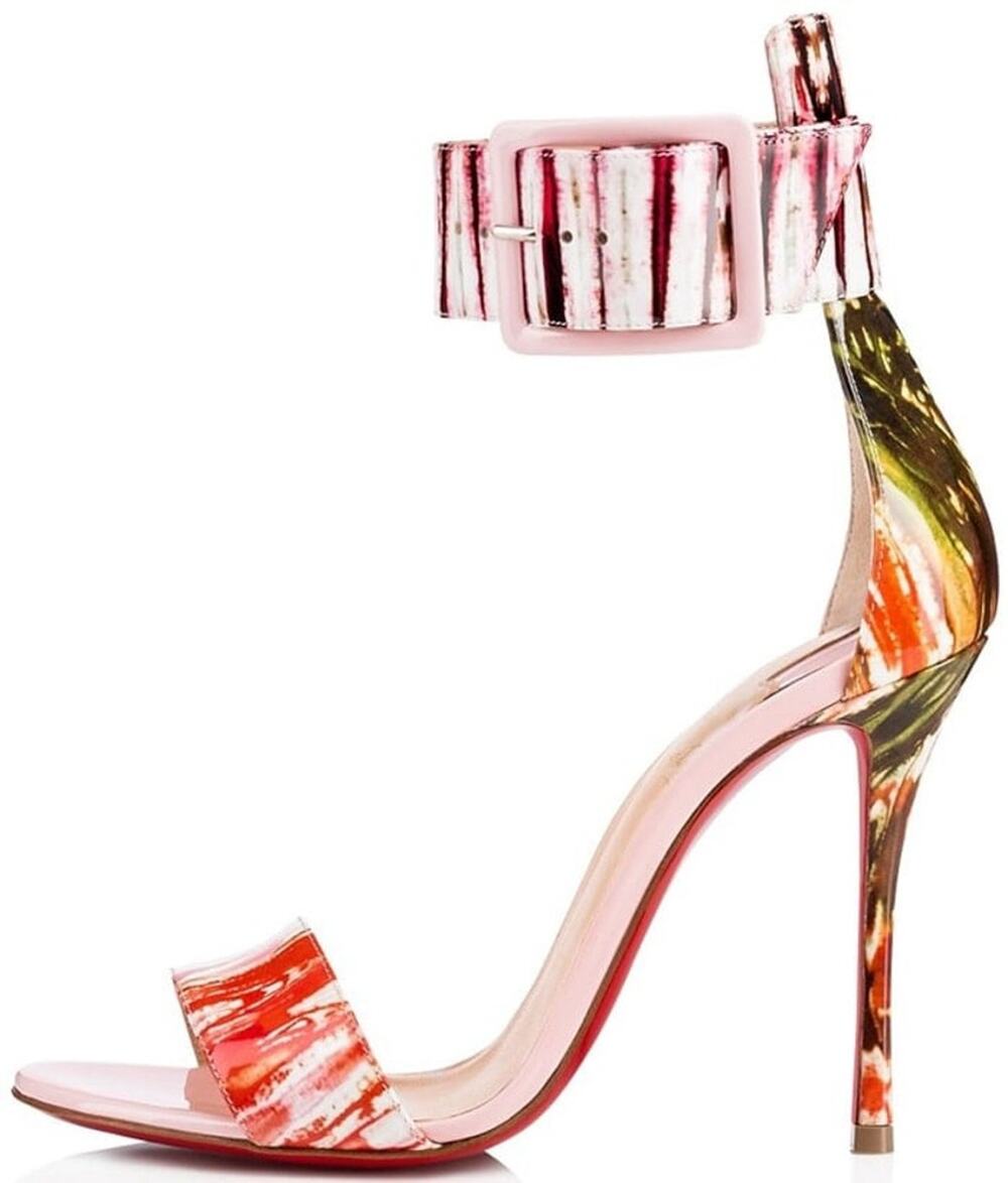 Christian Louboutin Blade Runana 100 Pink Multi Patent Ankle Strap Sandals 39.5